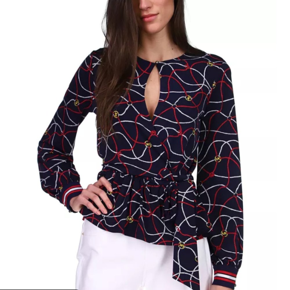 Brand New Michael Kors Logo-Print Wrap Top Brand new with tags